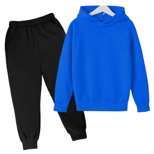 Solid Color Set With Fleece Loose Fitting Hoodie And Pants, Two-piece Set - Enfance-Heureuse
