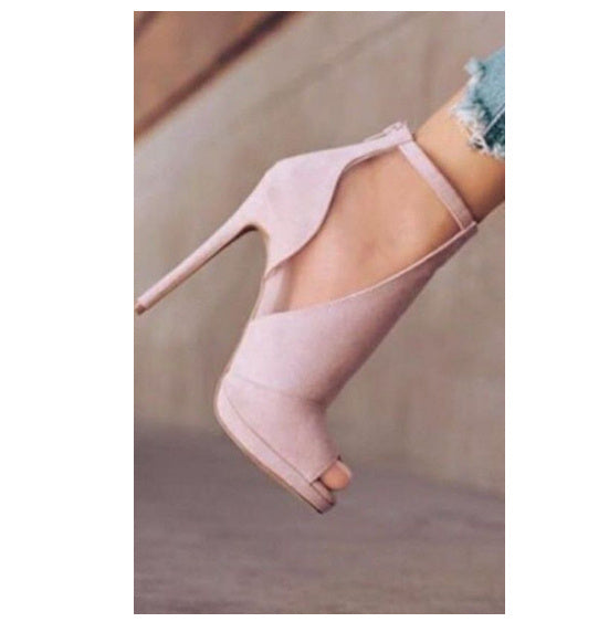 Peep Toe Stiletto Heel Side Empty Back Zipper Plus Size Women's Sandals - Enfance-Heureuse