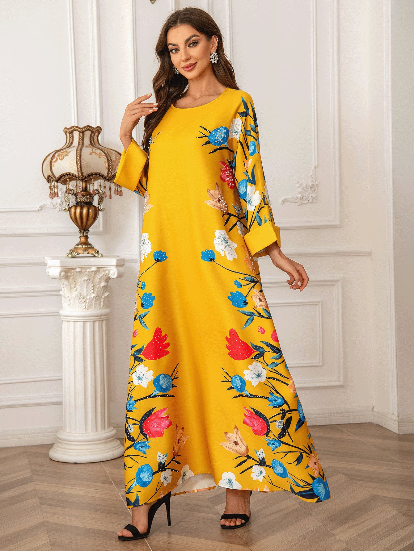 Dubai Fashion Printed Hot Diamond Women's Robe Abaya Muslim Dress - Enfance-Heureuse