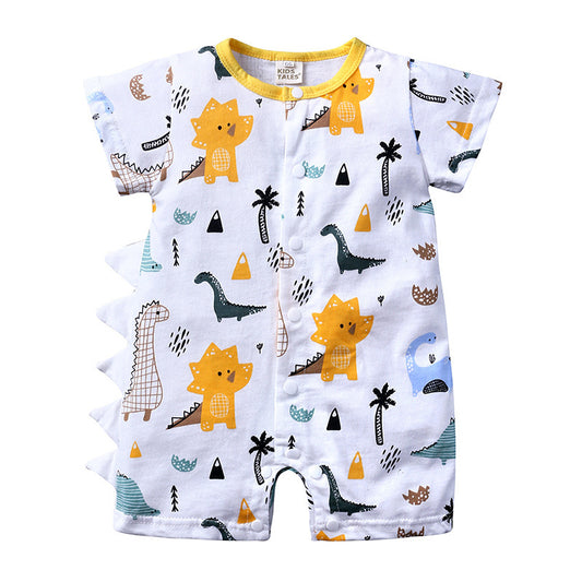 Baby Clothes One-piece Cartoon Dinosaur Short-sleeved Baby Romper - Enfance-Heureuse