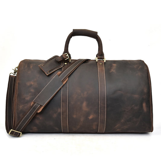 Top Layer Cowhide One-Shoulder Messenger Duffel Bag - Enfance-Heureuse