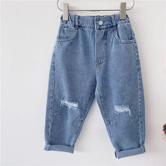 Fashion Simple Children's Loose Ripped Jeans - Enfance-Heureuse