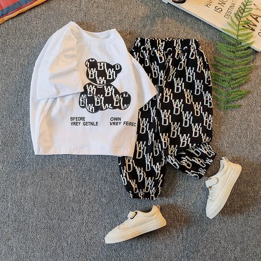 Children'S Summer Short-Sleeved Korean Two-Piece Combed Cotton Children'S Summer Clothes For Boys And Girls - Enfance-Heureuse