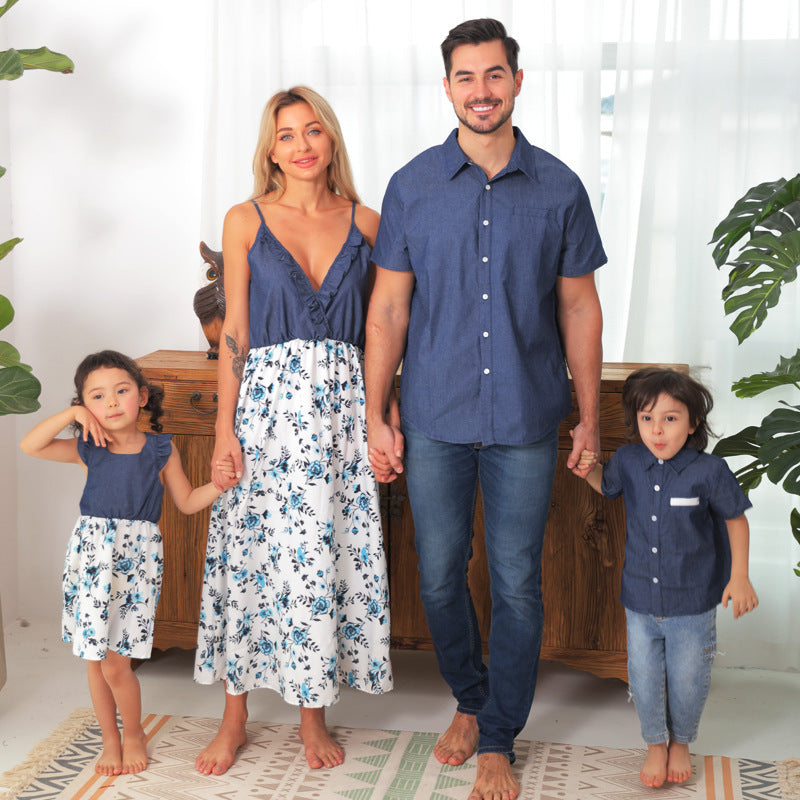Ensemble familial assorti en jean pour bébé fille, maman, papa, garçon, chemise parent-enfant