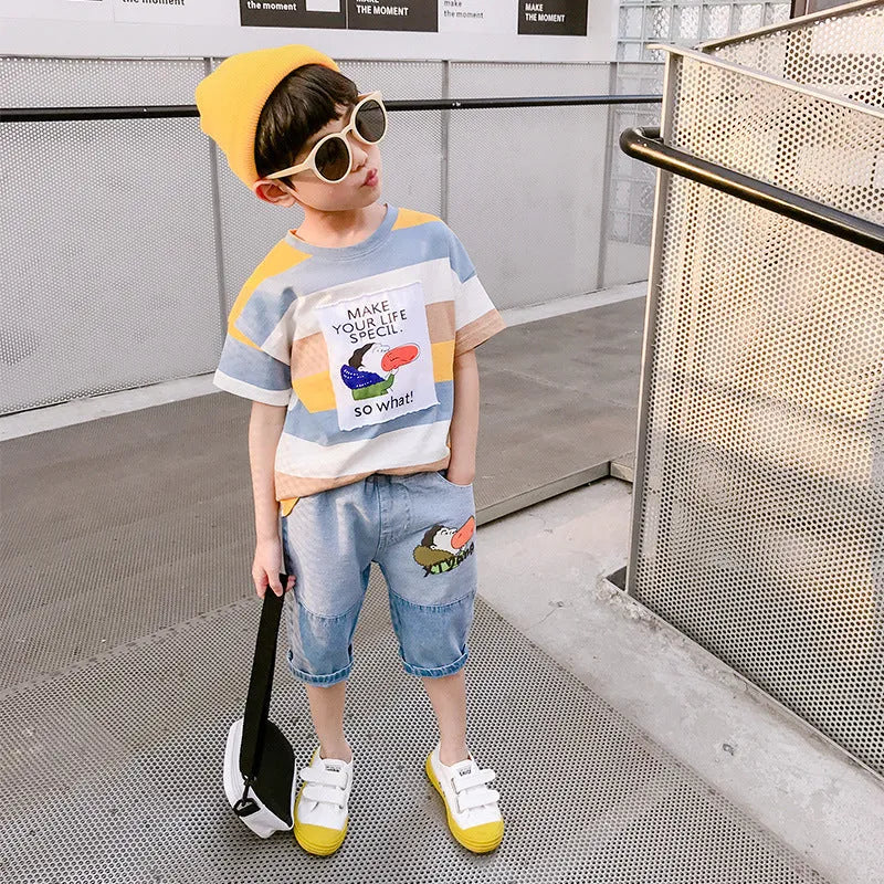 Boys Summer Suit Handsome Denim Shorts Summer - Enfance-Heureuse