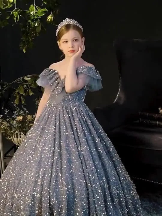 Robe de princesse à paillettes pour enfants de grande taille, costumes de défilé de style occidental pour l'hiver