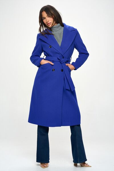 Coalition LA Double-Breasted Longline Coat with Belt - Enfance-Heureuse