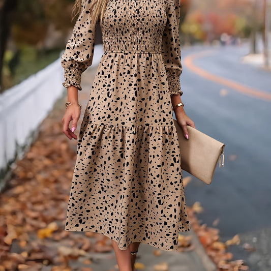 Women's Clothing Leopard Print Long Sleeve Dress - Enfance-Heureuse