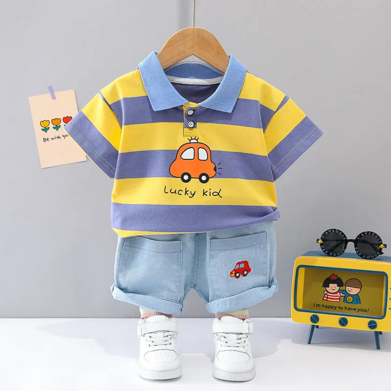 Boys' Summer Short Sleeve Korean Style Lapel Polo Shirt - Enfance-Heureuse