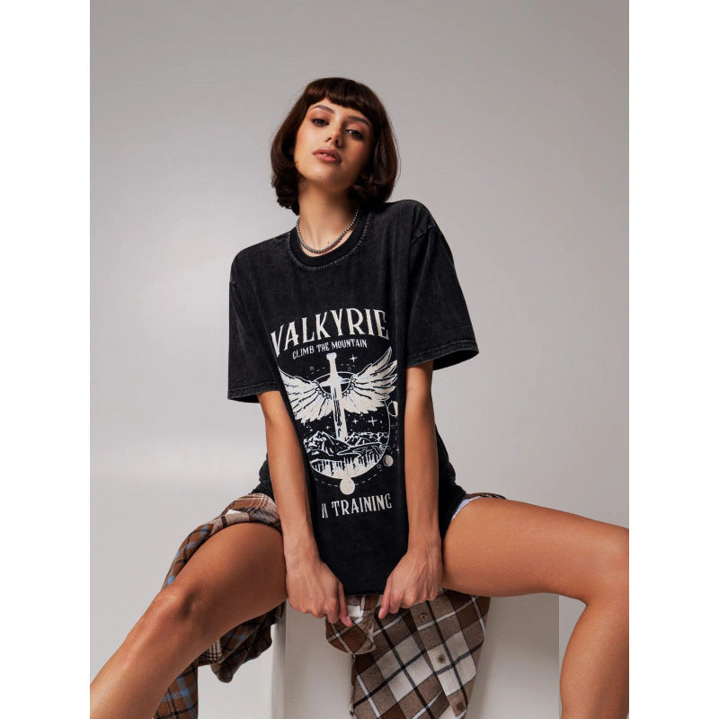 Worn Looking Washed-out Black Pure Cotton Short Sleeve - Enfance-Heureuse