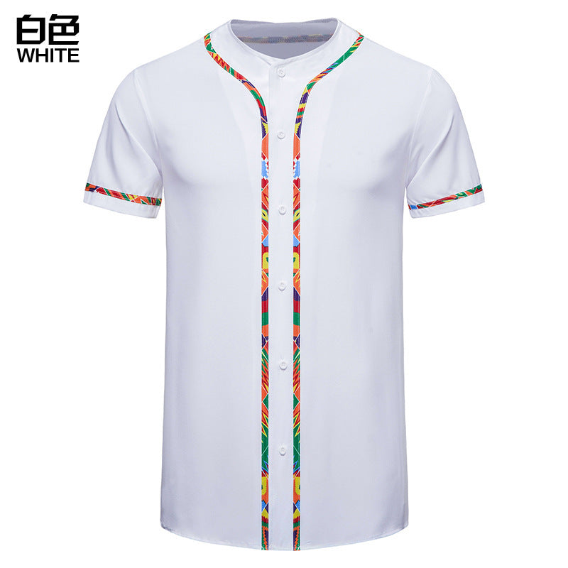 Men's Short-sleeved Shirt Multicolor Printing Round Neck - Enfance-Heureuse