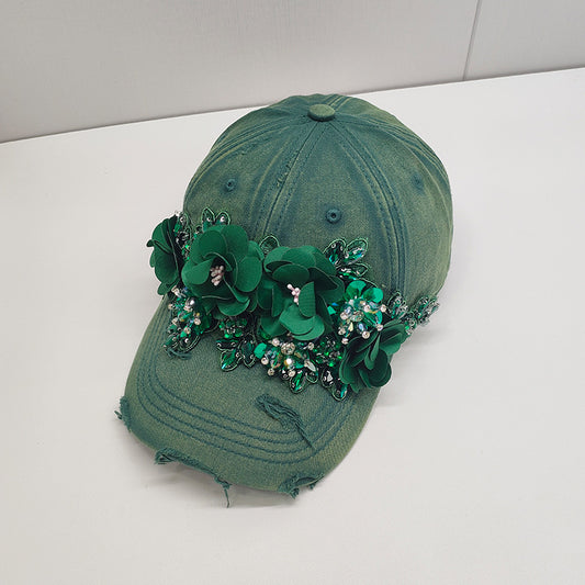 Fashion Colorful Sequin Rhinestones Sun Protection Light Luxury Peaked Cap