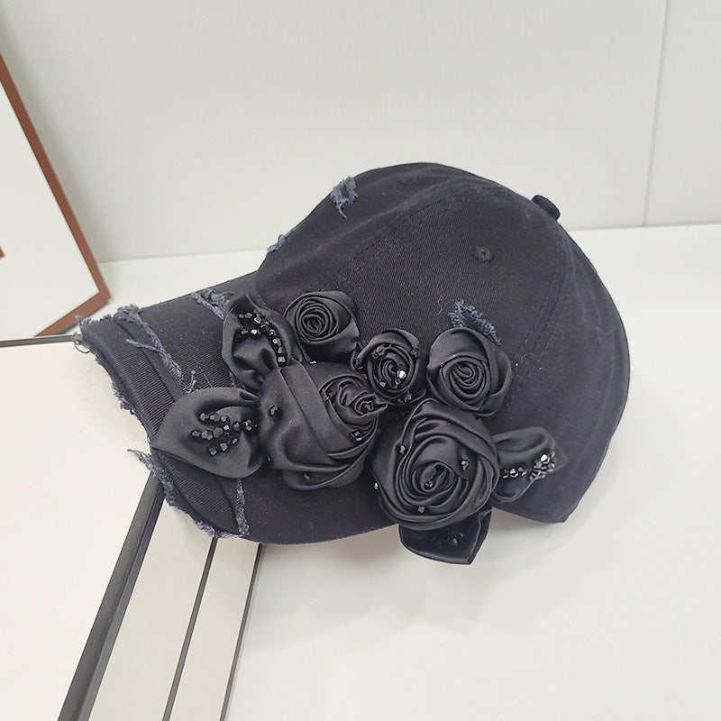 Female 3D Crystal Rose Light Luxury Fashion Duck Tongue Hat