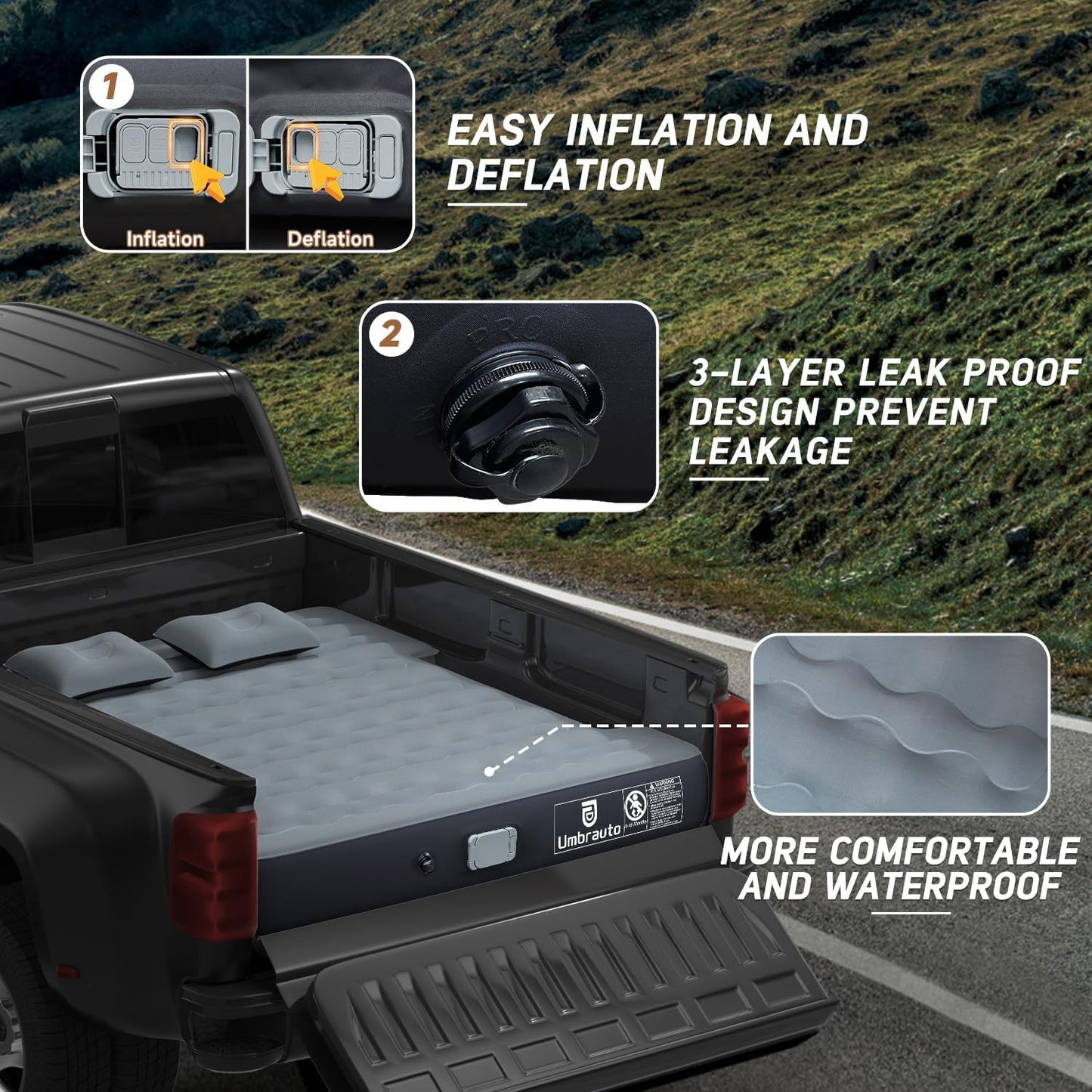 Truck Bed Air Mattress For 6.0-6.5ft Full-size Short Beds, Easily Inflates And Deflates With Built-In Rechargeable Air Pump Camping Bed Outdoor Mattress - Enfance-Heureuse