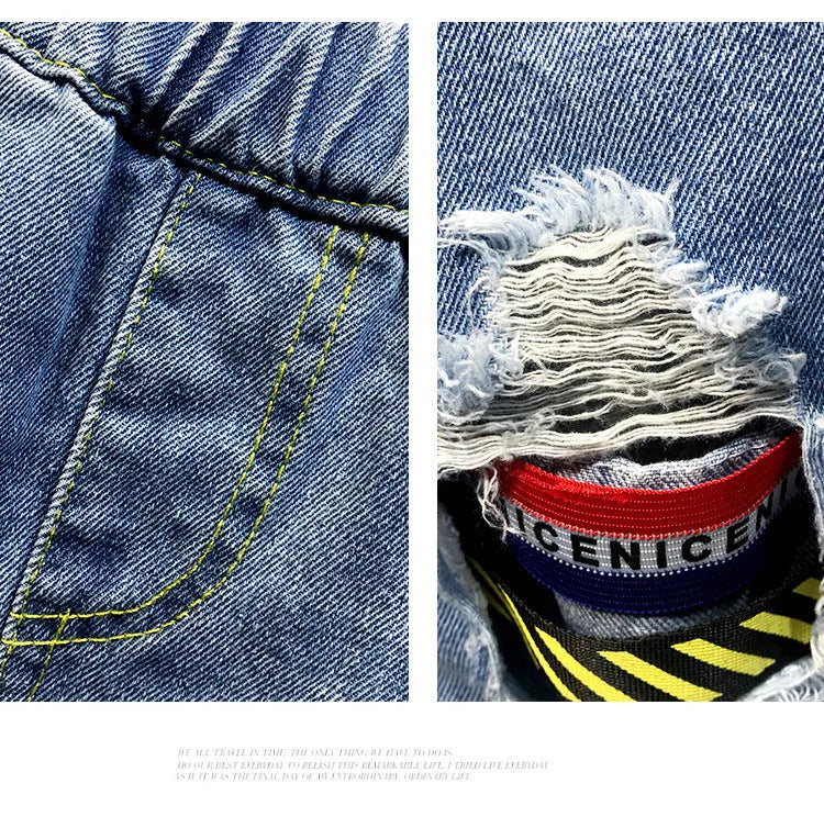 Nouveau pantalon pour enfants à couture creuse de style coréen lavé - Enfance-Heureuse