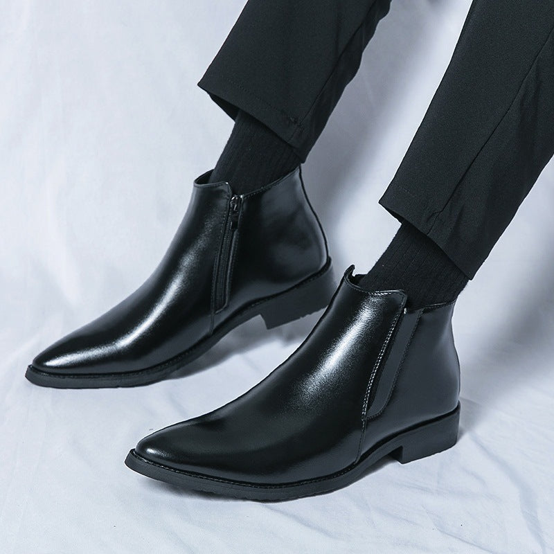 High-top Leather Shoes Men's Side Zipper British Working Wear Ankle Boots - Enfance-Heureuse