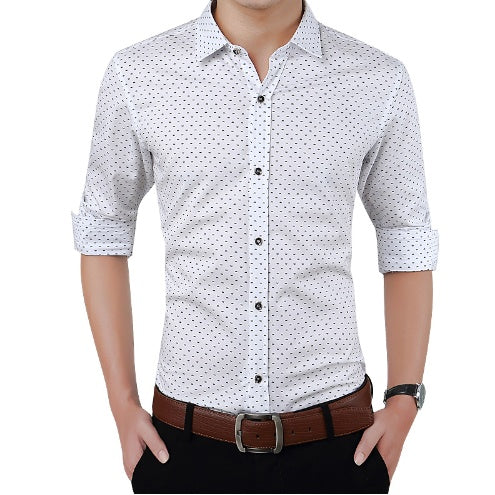 Brand Fashion Male Shirt Long-Sleeves Tops Polka Dot Printing Mens Dress Shirts Slim Men Shirt Plus Size M-5XL FGT - Enfance-Heureuse