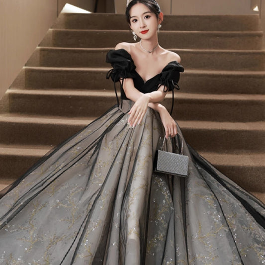 Off-shoulder Evening Dress High Sense Annual Birthday Performance Princess Dress - Enfance-Heureuse