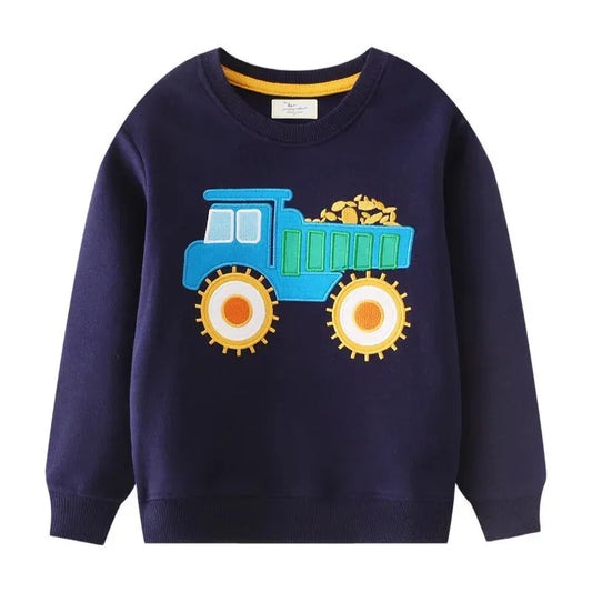 Jumping Meters 2-7T New Arrival Cartoon Cars Embroidery Autumn Boys Sweatshirts Long Sleeve Baby Clothes Hot Selling Kids Shirts - Enfance-Heureuse