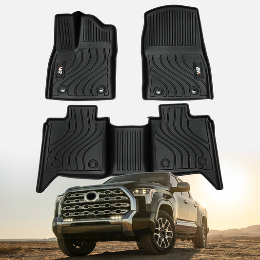 All-Weather TPE Front And Rear Row Floor Liners Floor Mats Fit For Toyota Tundra CrewMax Cab 2022-2025, Custom Fit Tundra Car Mats - Enfance-Heureuse