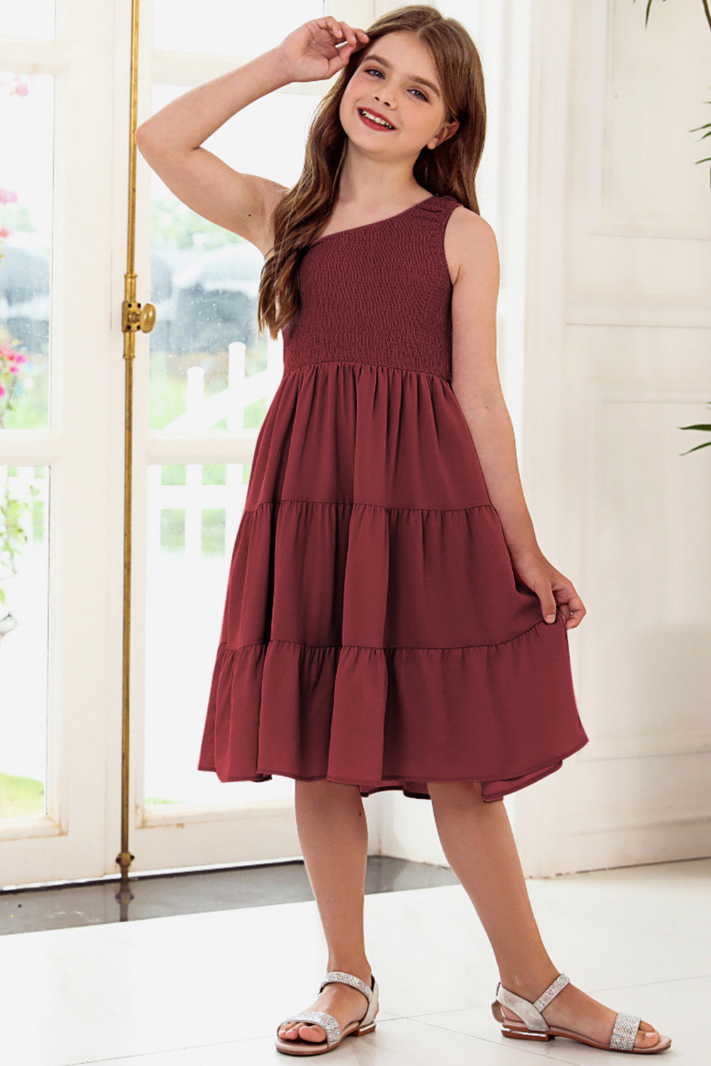One-Shoulder Sleeveless Tiered Dress - Enfance-Heureuse