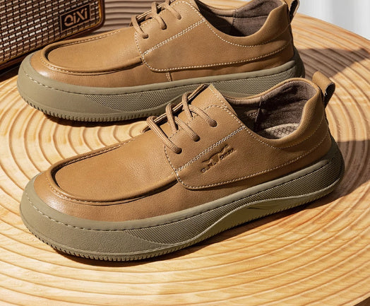 Chaussures décontractées en cuir marron rétro britannique à gros orteils