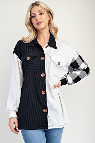 Veste-chemise boutonnée à carreaux contrastés Celeste, grande taille