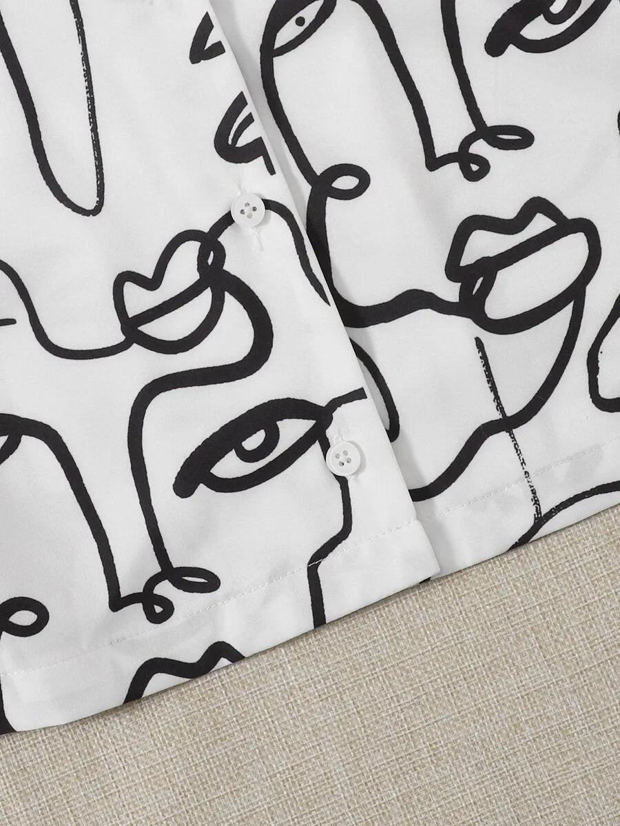 Chemise mi-longueur à revers imprimé simple boutonnage - Enfance-Heureuse