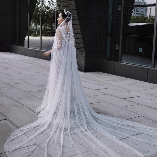 Luxury Heavy Industry Bridal Pearl Veil - Enfance-Heureuse