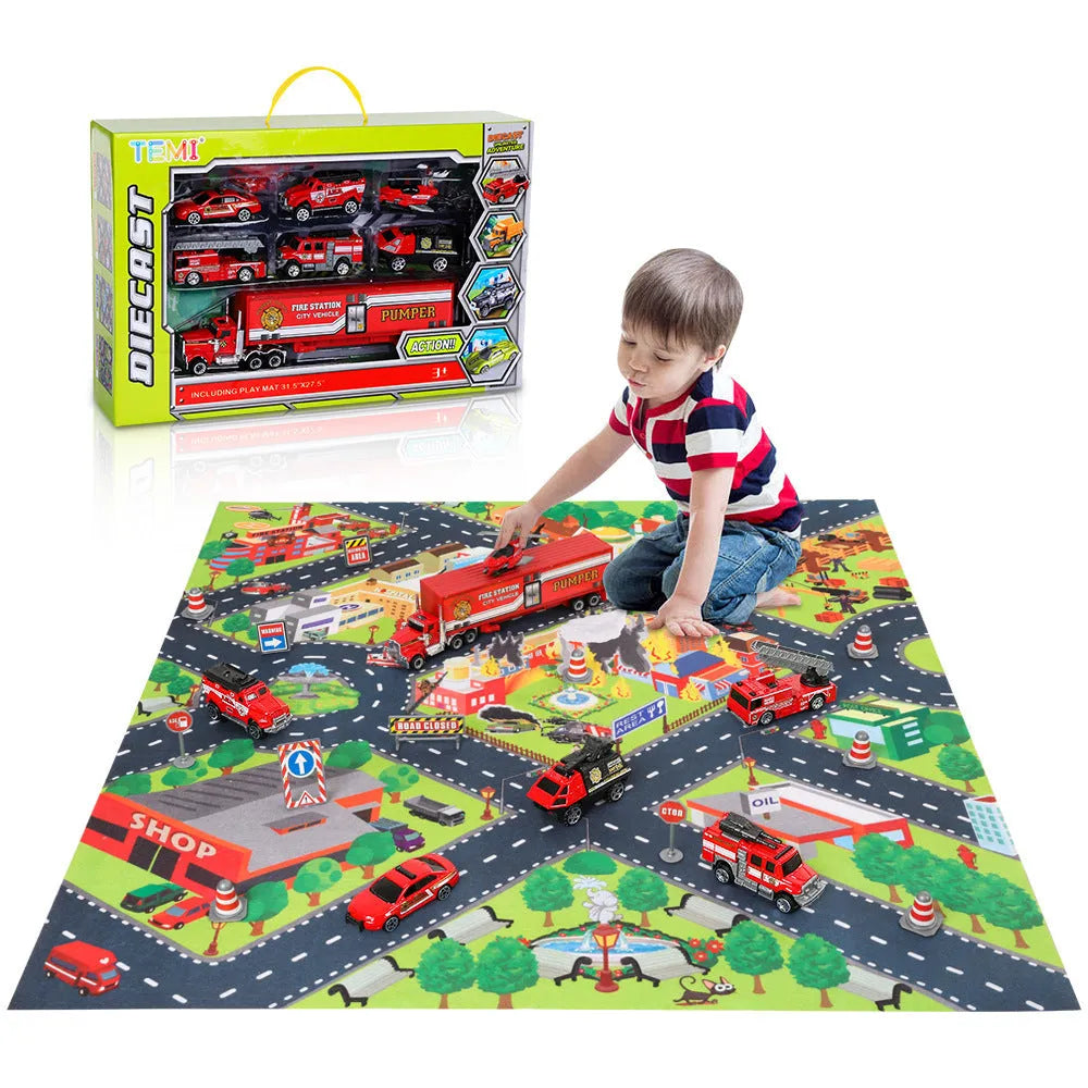 Mini Racing Toy Alloy Engineering Car Parking Lot Scene Game Mat Carpet - Enfance-Heureuse