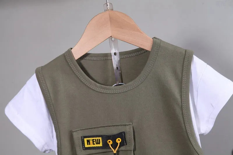 Shorts à manches courtes avec patchwork pour garçons - Enfance-Heureuse