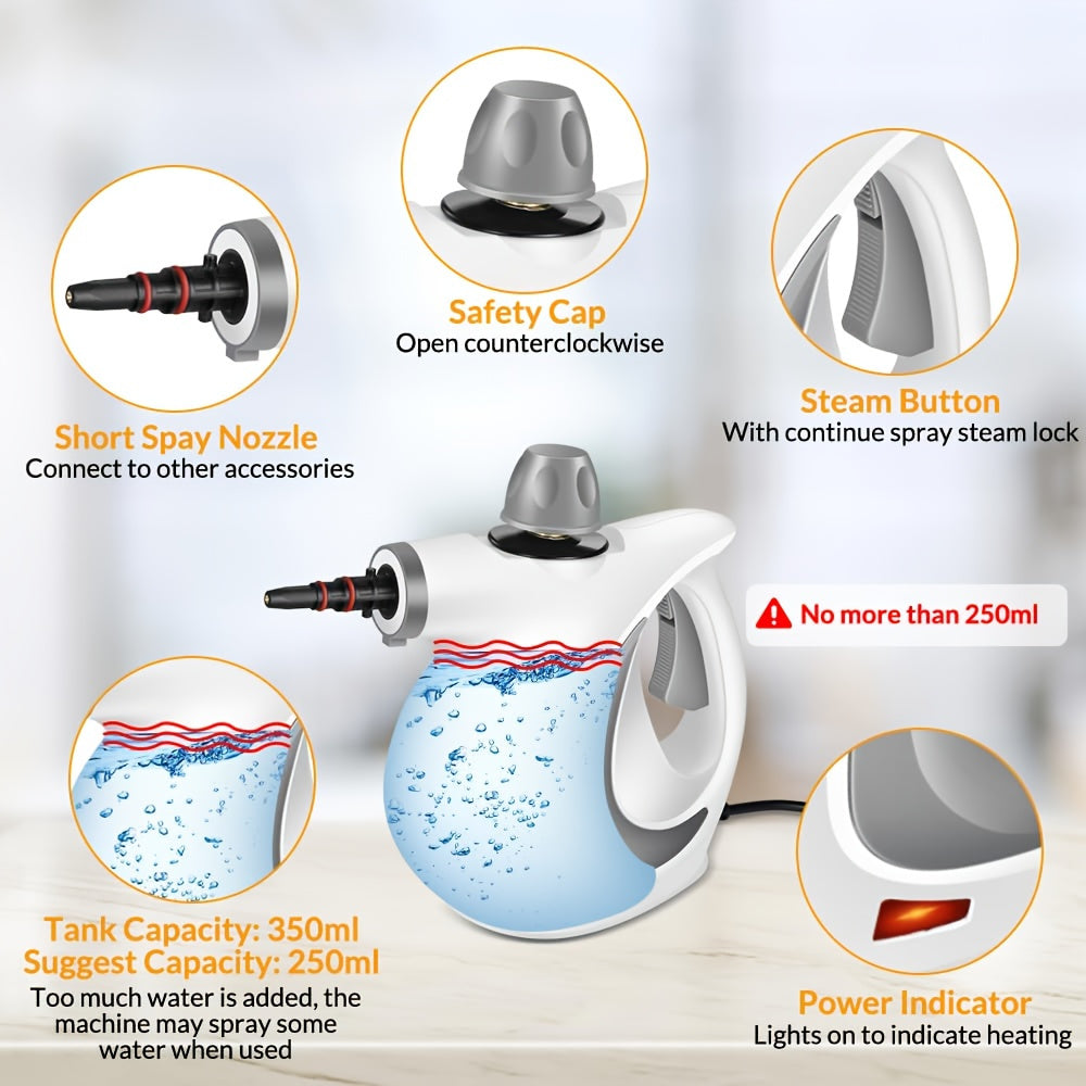 Handheld Multi-Surface Pressurized Steam Cleaner With 12 Accessories, Multi-Purpose Steam Generator For Household Water Tank, Natural Steam Cleaning, Yellow - Enfance-Heureuse