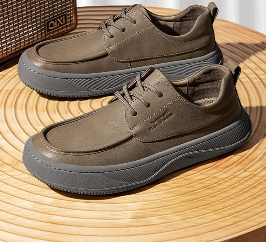 Chaussures décontractées en cuir marron rétro britannique à gros orteils