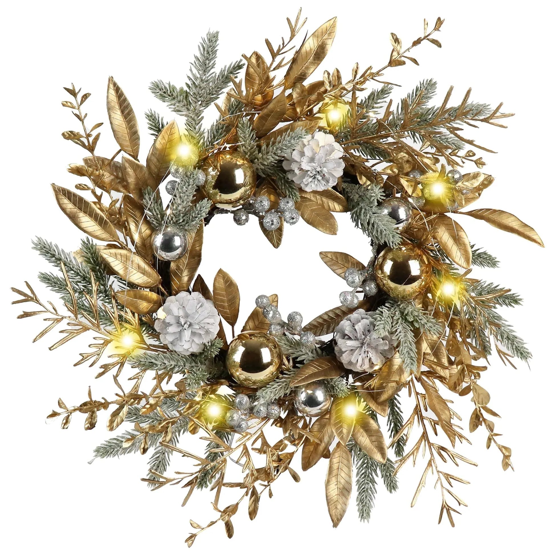 Christmas Wreath 20 Inch Christmas Door Decoration Garland With Warm Lights - Enfance-Heureuse