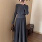 Gray Knitted Temperament Long Dress Suit