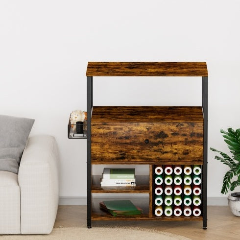 Craft Organization And Storage Cabinet Compatible With Cricut Machines, Crafting Cabinet With Drawer & 25 Vinyl Roll Holder, Craft Table Desk Workstation For Craft Room Home.Rustic Brown. - Enfance-Heureuse