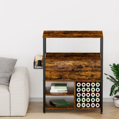 Craft Organization And Storage Cabinet Compatible With Cricut Machines, Crafting Cabinet With Drawer & 25 Vinyl Roll Holder, Craft Table Desk Workstation For Craft Room Home.Rustic Brown. - Enfance-Heureuse