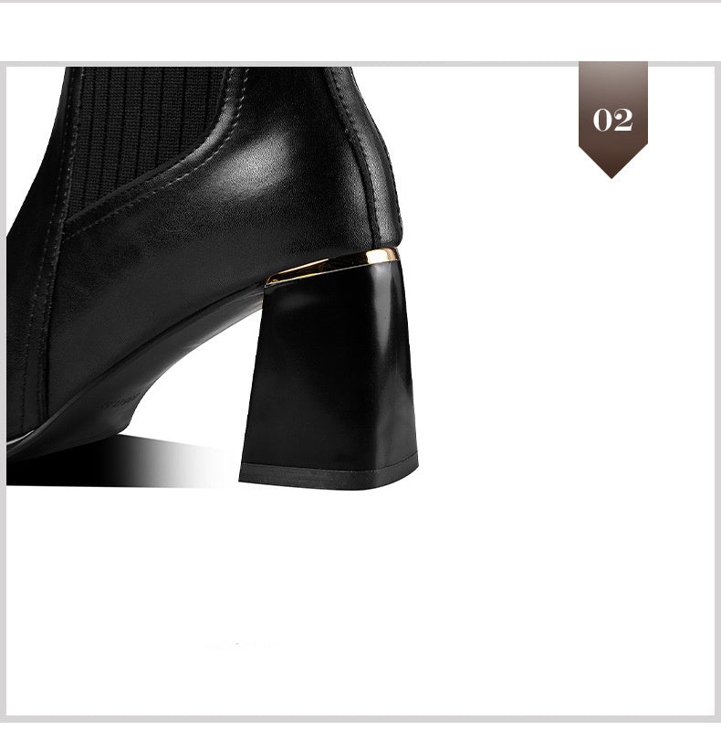 Thick Heel Round Toe Mid-heel Retro Mid-tube Women's Shoes - Enfance-Heureuse