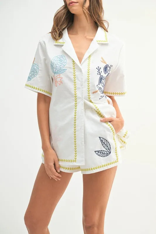 MABLE Embroidered Button Down Shirt and Shorts Set - Enfance-Heureuse