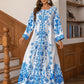 Muslim Robe Diamond Studded Bead Round Neck Dress - Enfance-Heureuse
