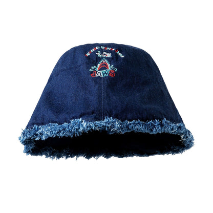 Japanese Shark Cartoon Bucket Hat Washed Denim Big Head Circumference Sun-proof Basin Hat
