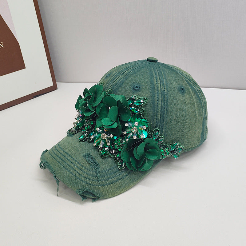 Fashion Colorful Sequin Rhinestones Sun Protection Light Luxury Peaked Cap