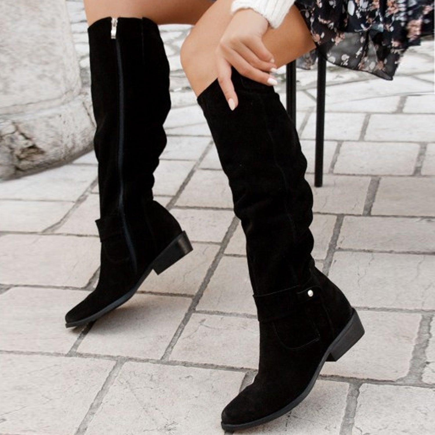 Autumn And Winter Low Heel Side Zipper Suede Women's High Boots - Enfance-Heureuse