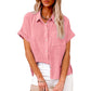Summer Lapel Short Sleeve Shirt With Pockets Fashion Casual Solid Color Button Tops Women's Clothing - Enfance-Heureuse
