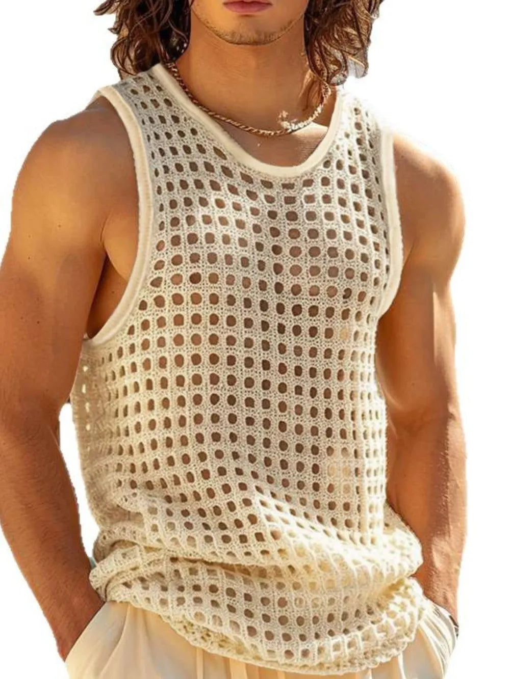 Men's Openwork Round Neck Tank - Enfance-Heureuse
