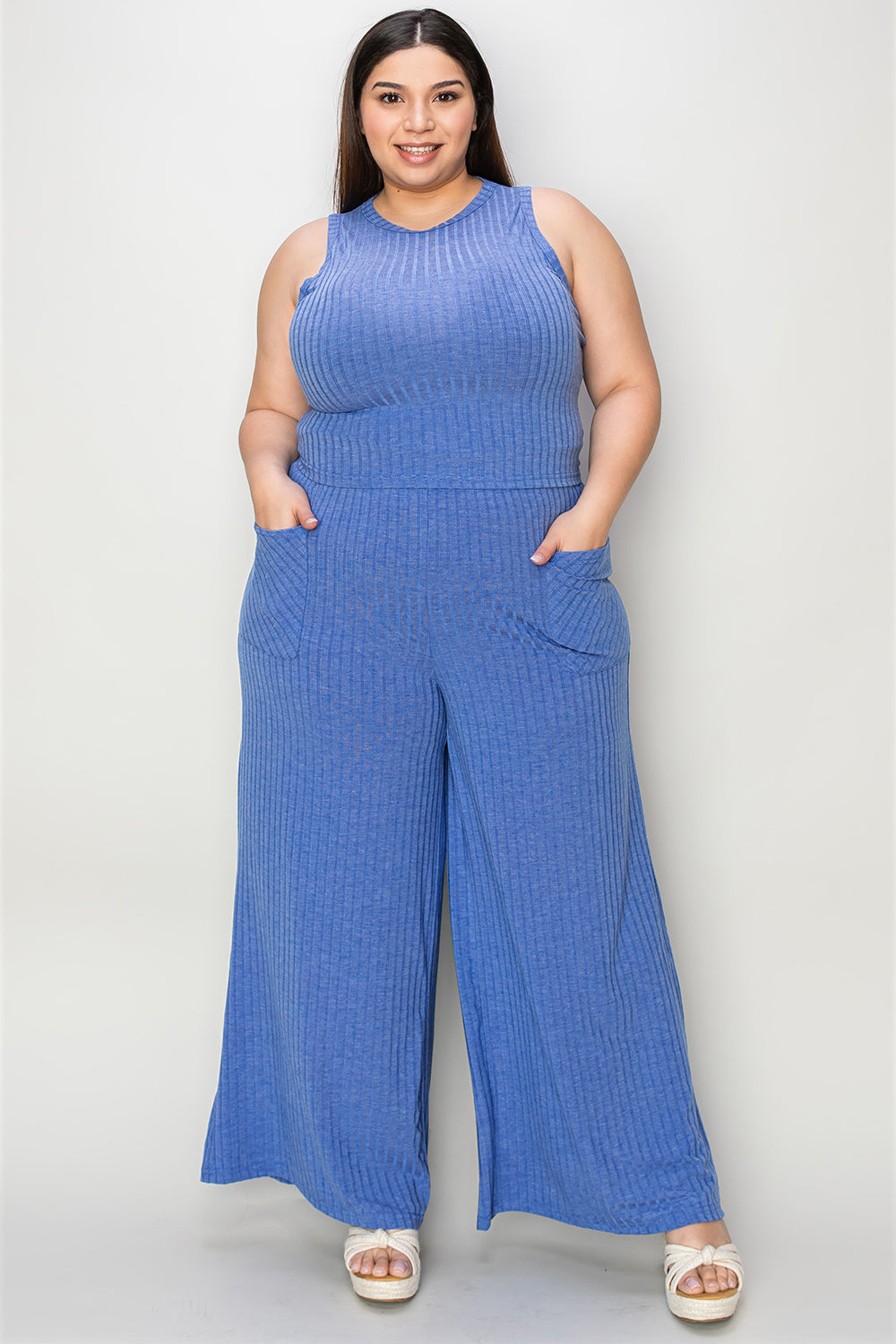Ensemble débardeur côtelé taille standard et pantalon large Basic Bae