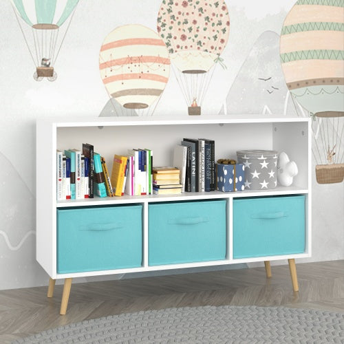 Fiberboard Children's Bookshelf With Foldable Fabric Drawers - Enfance-Heureuse