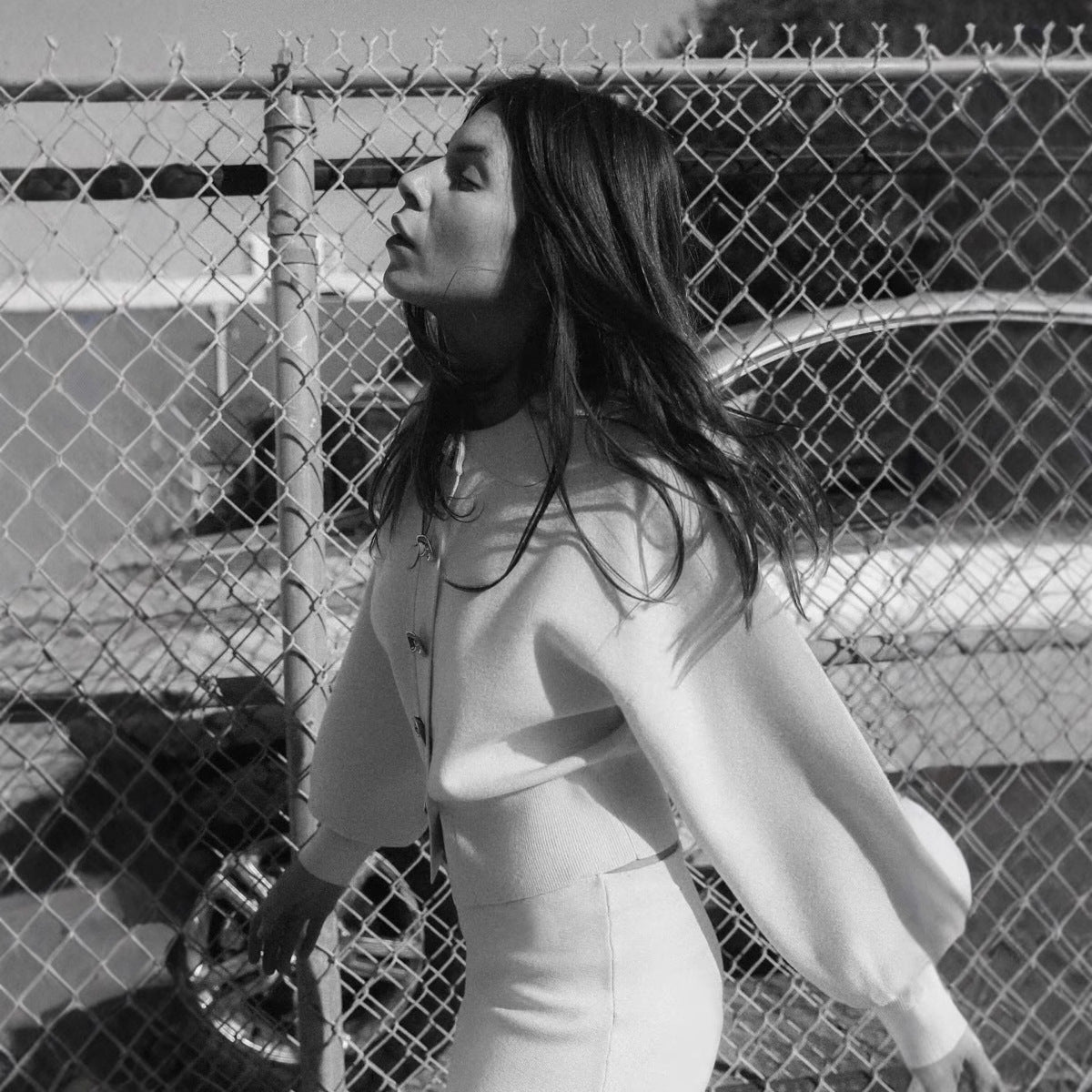 Flower Button Decoration Knitted Coat Short Mini Skirt Suit - Enfance-Heureuse