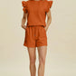 Double Take Full Size Texture Round Neck Ruffle Sleeve Top and Shorts Set - Enfance-Heureuse