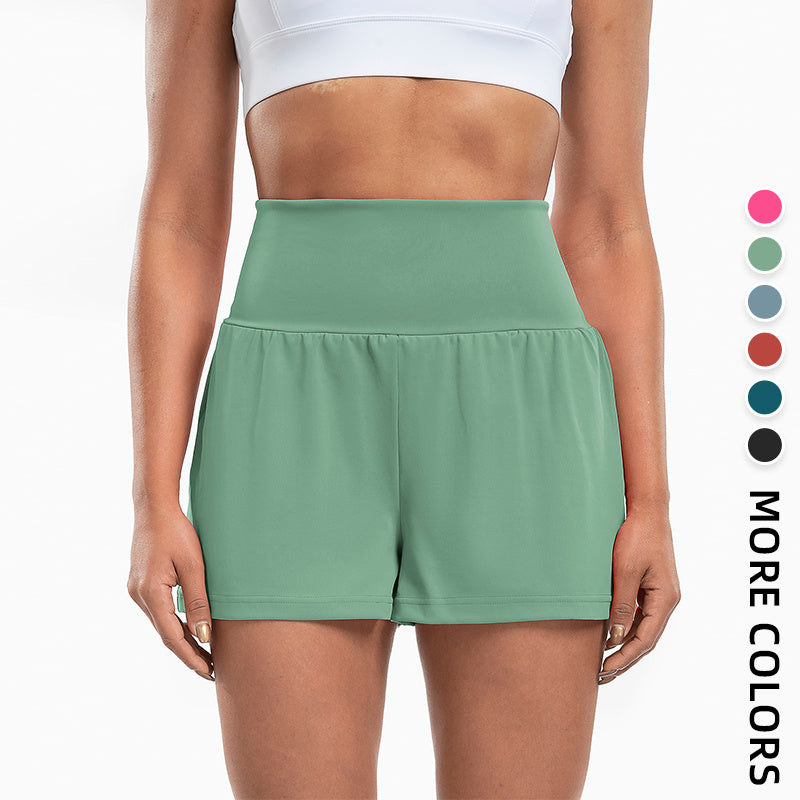 Sports Yoga Shorts High Waist Fake Two-Piece Outdoor Fitness Pants Invisible Dungarees Breathable Quick-Drying Training Wear - Enfance-Heureuse